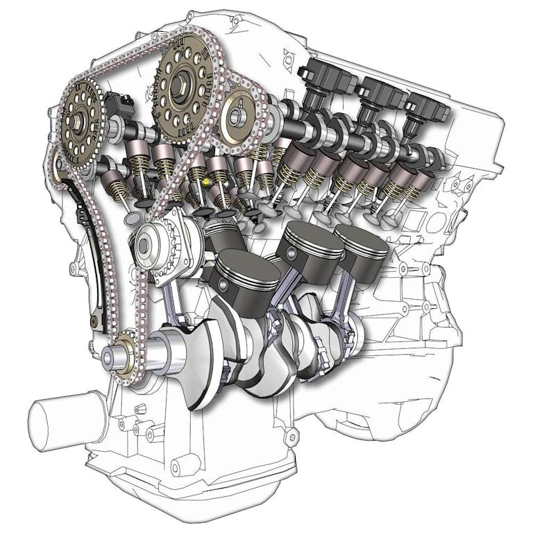Querschnittszeichnung eines V6-Motors