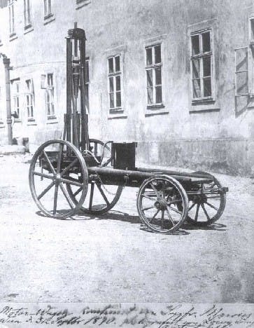 Der Motorwagen I von Siegfried Marcus, womöglich um 1870 herum. Der Motorwagen I von Siegfried Marcus, womöglich um 1870 herum.
