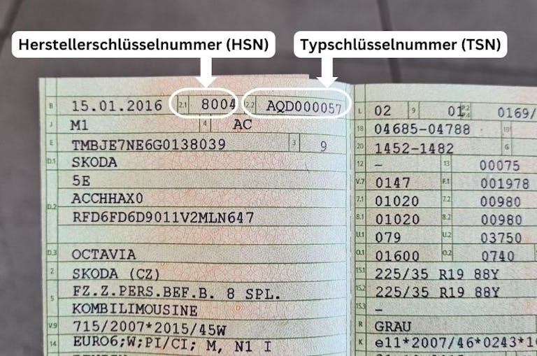 Zulassungsbescheinigung Teil 1 - HSN/TSN