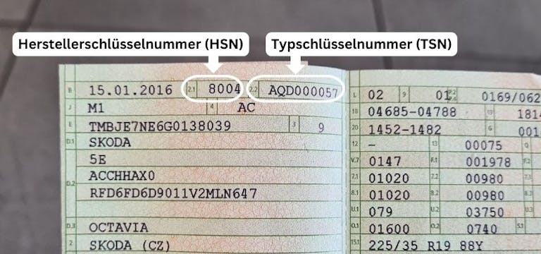 Zulassungsbescheinigung Teil 1 - HSN/TSN