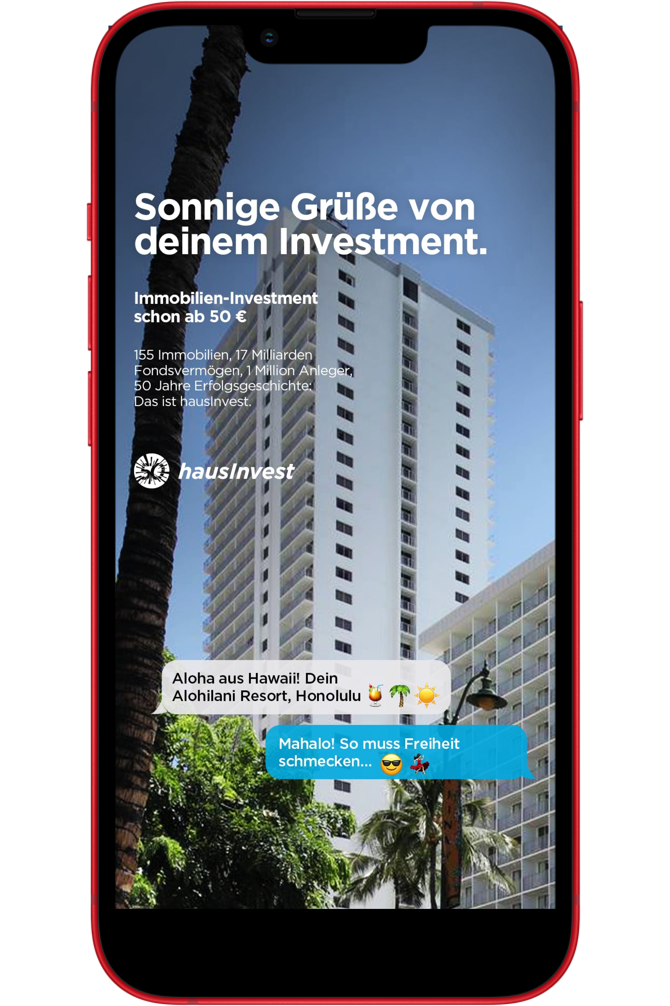 Visualisierung der hausInvest Kampagne "Aloha" für Mobile.