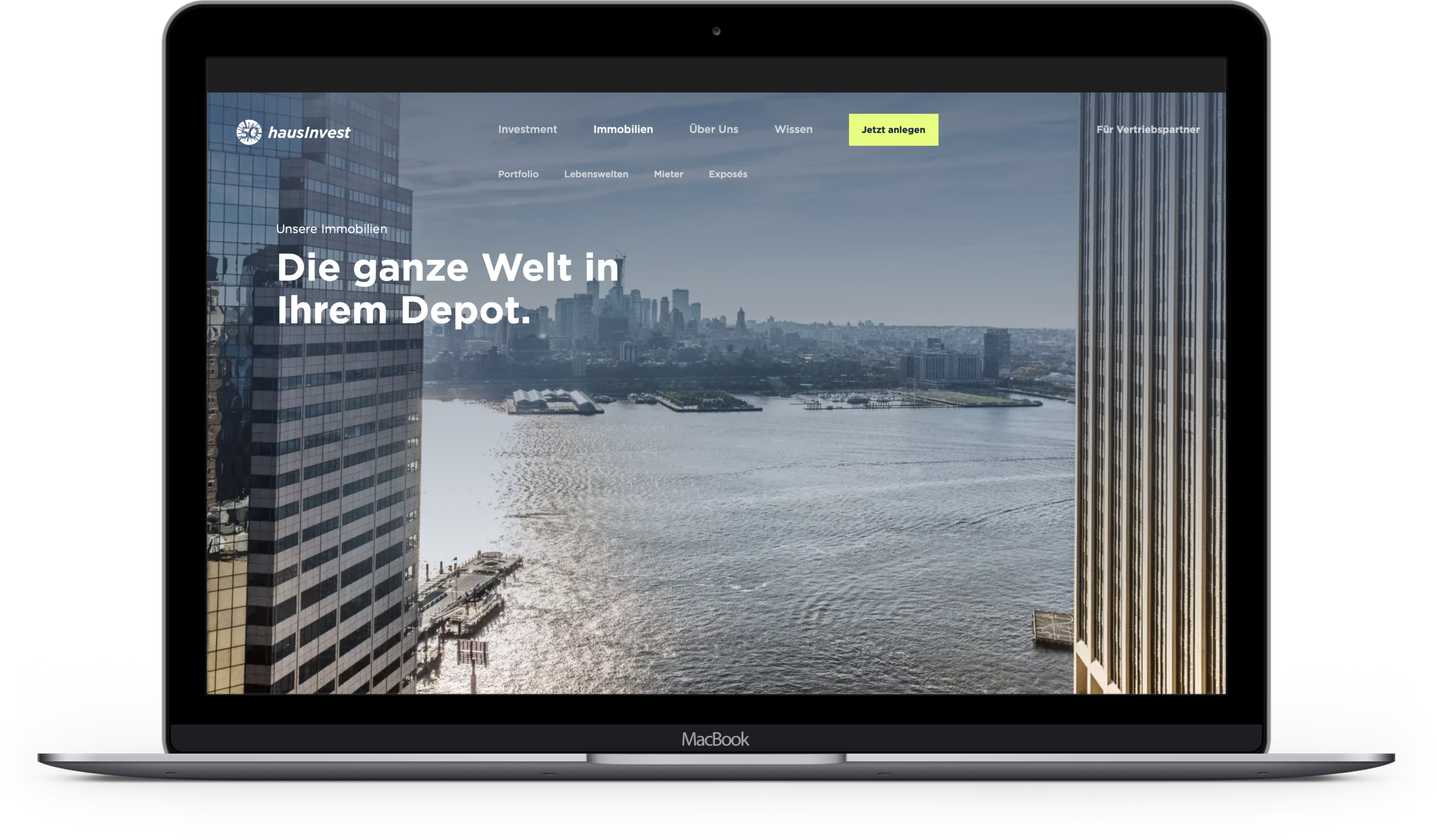 hausInvest Homepage mit Hero-Headline.