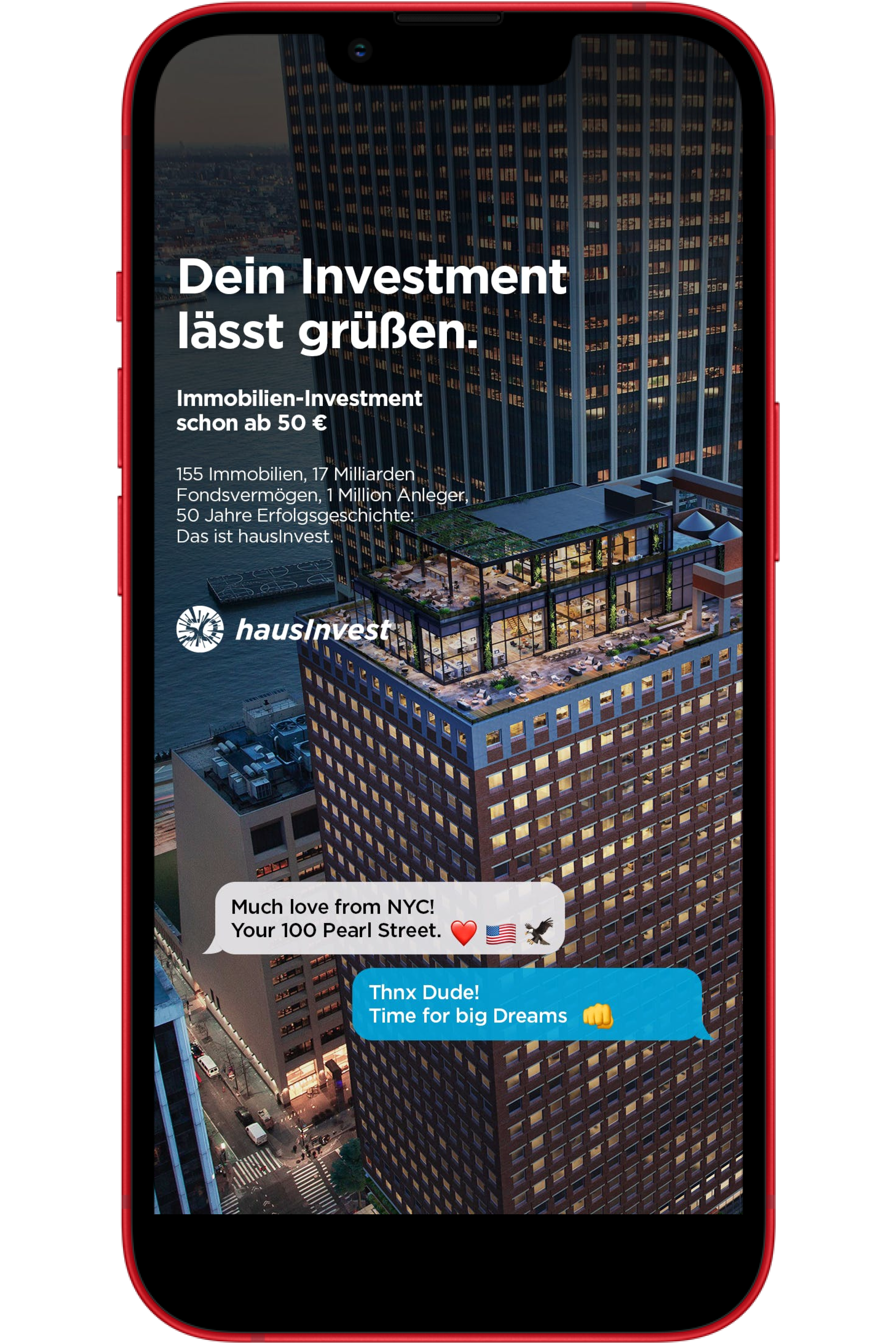 Visualisierung der hausInvest Kampagne "Aloha" für Mobile.