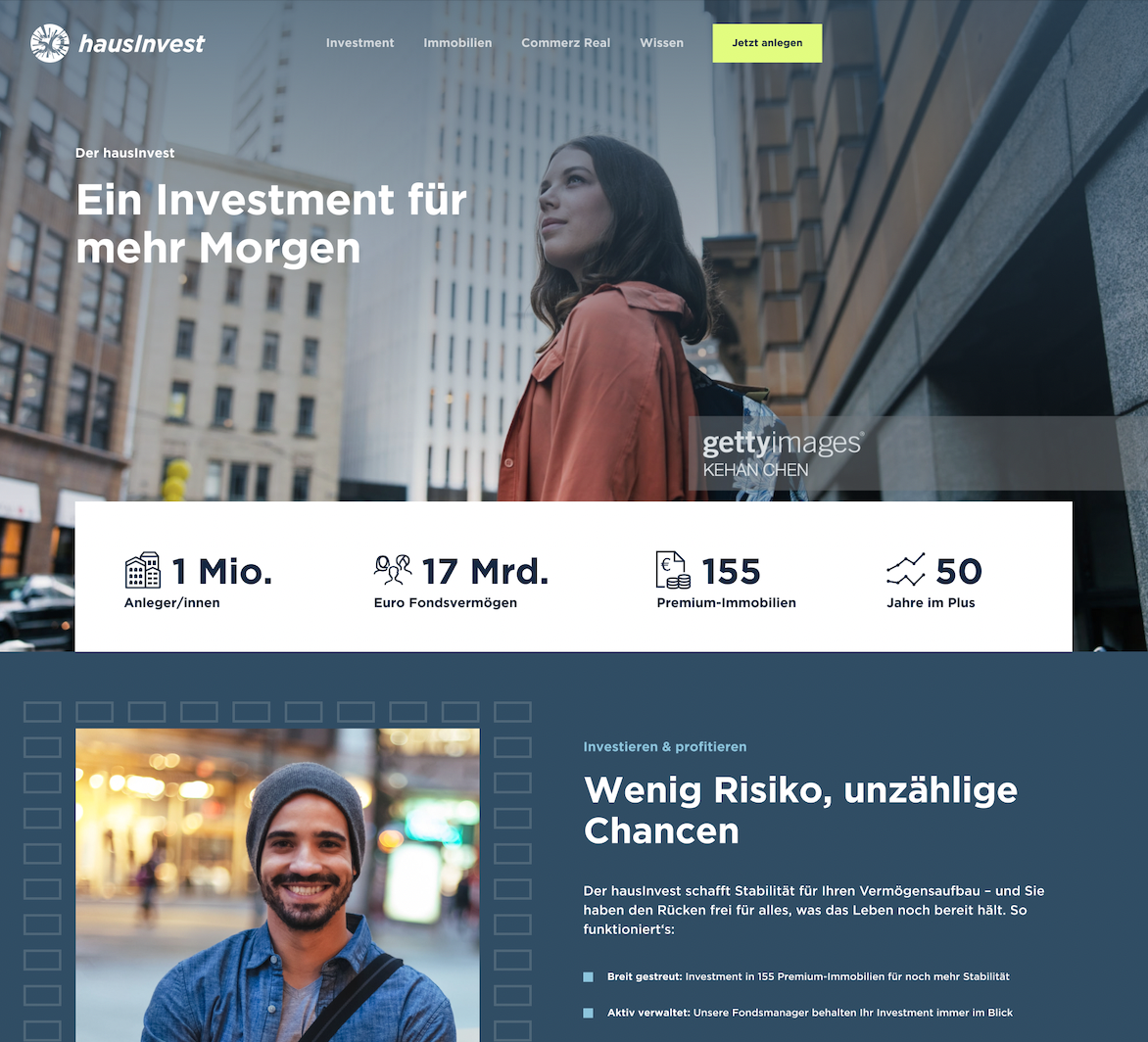 Beispiel für eine personalisierte Landing Page von hausInvest.
