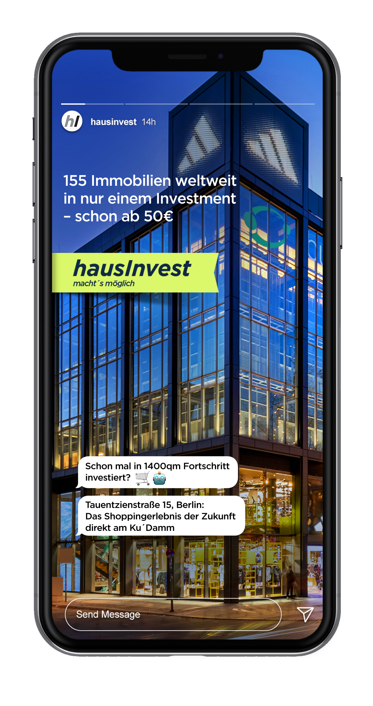 Visualisierung der hausInvest Kampagne "Aloha" für Mobile.