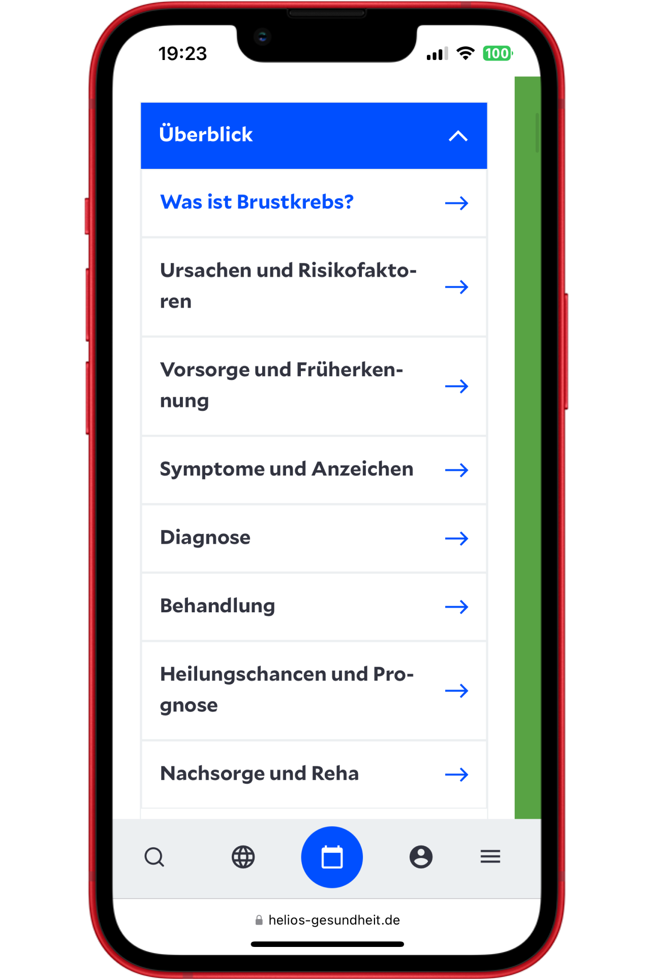 Visualisierung des Helios Gesundheitsportals für Mobile.