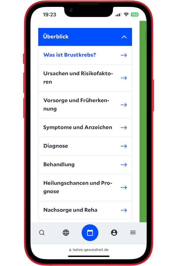 Visualisierung des Helios Gesundheitsportals für Mobile.