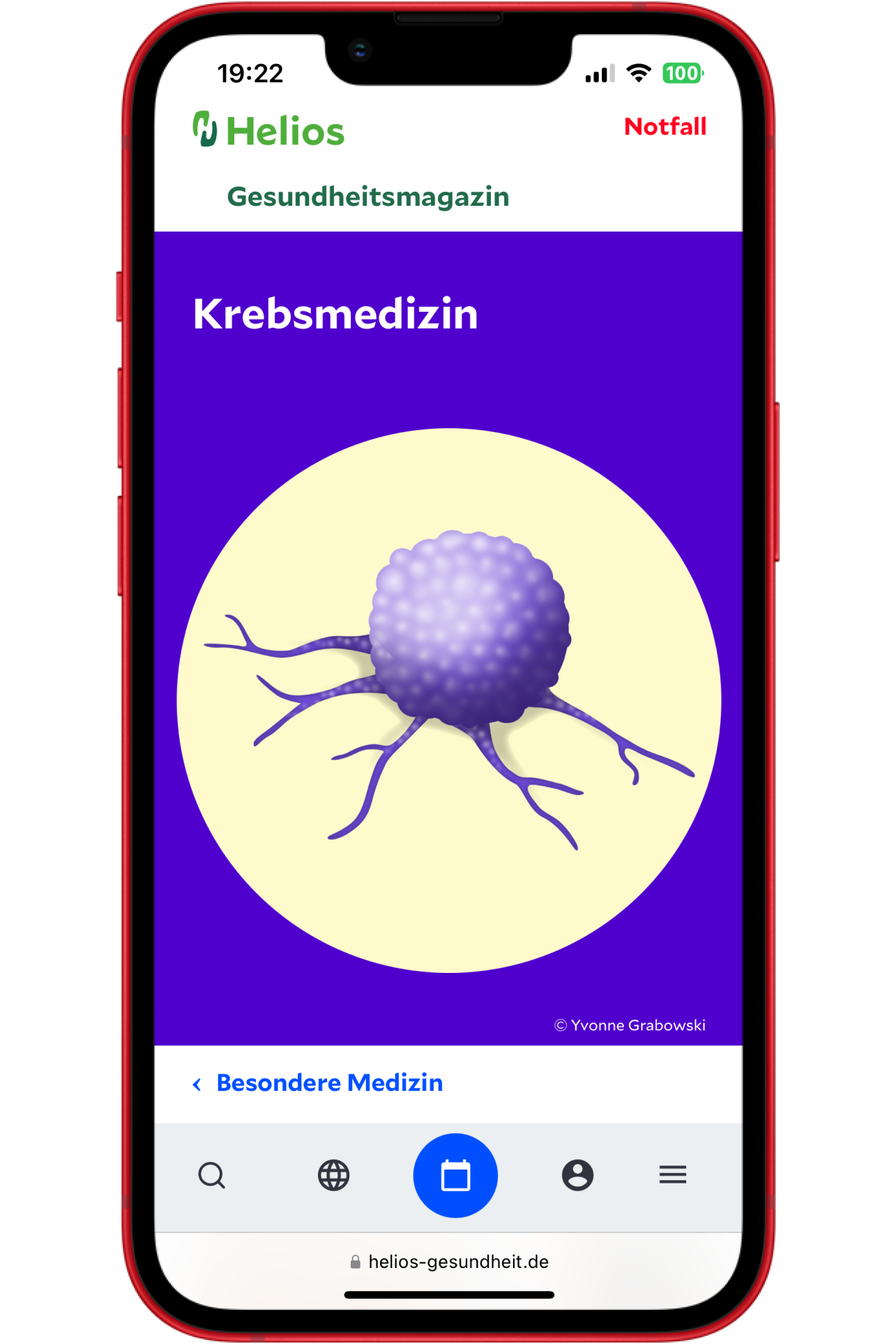 Visualisierung des Helios Gesundheitsportals für Mobile.