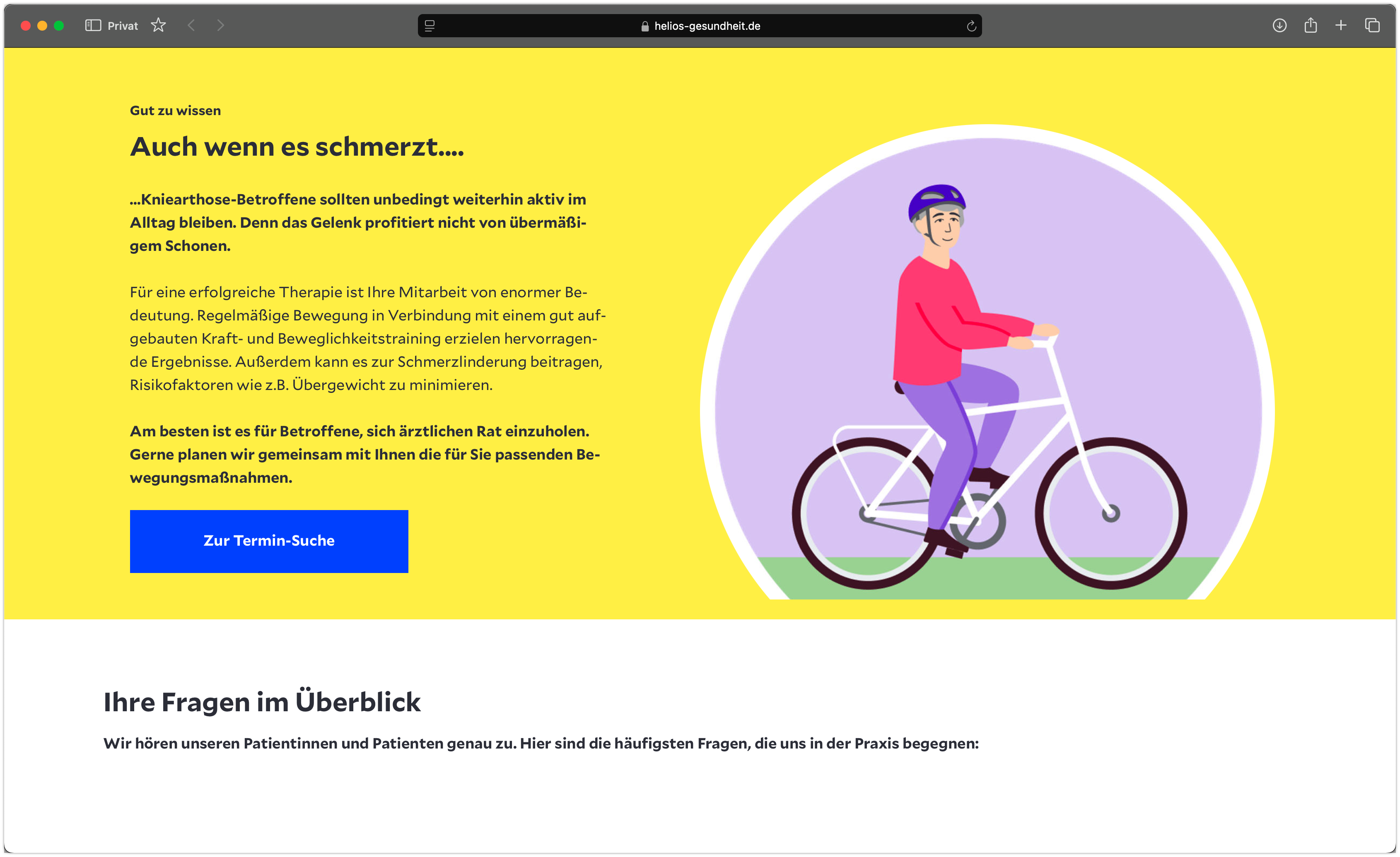 Screenshot des neuen Helios Gesundheitsportals.