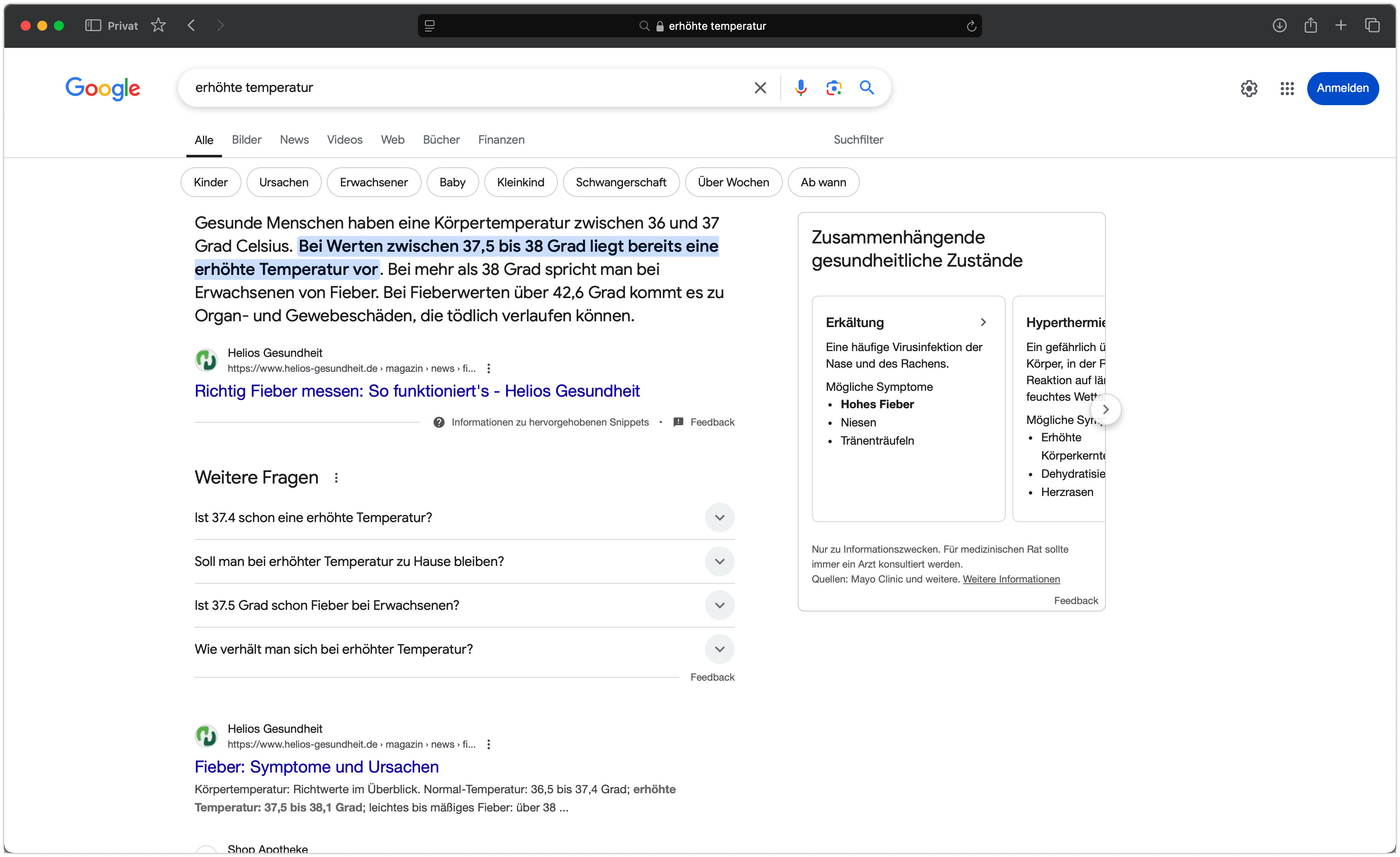 SEO-Performance des neuen Helios Gesundheitsportals.