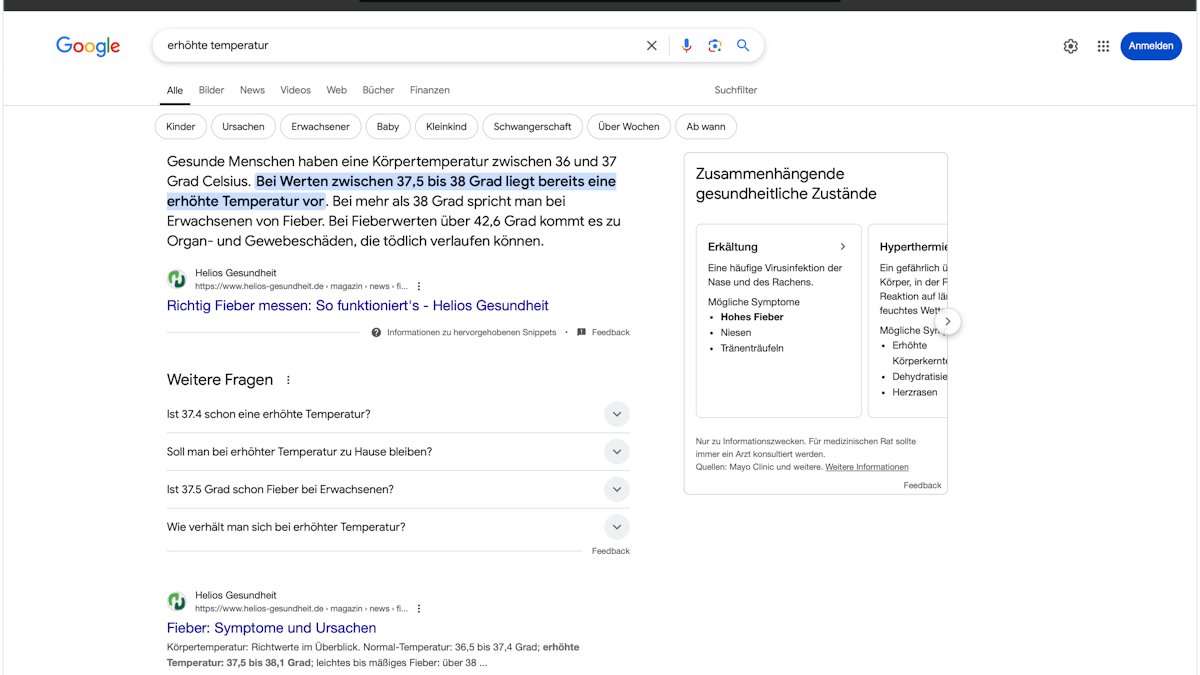 SEO-Performance des neuen Helios Gesundheitsportals.