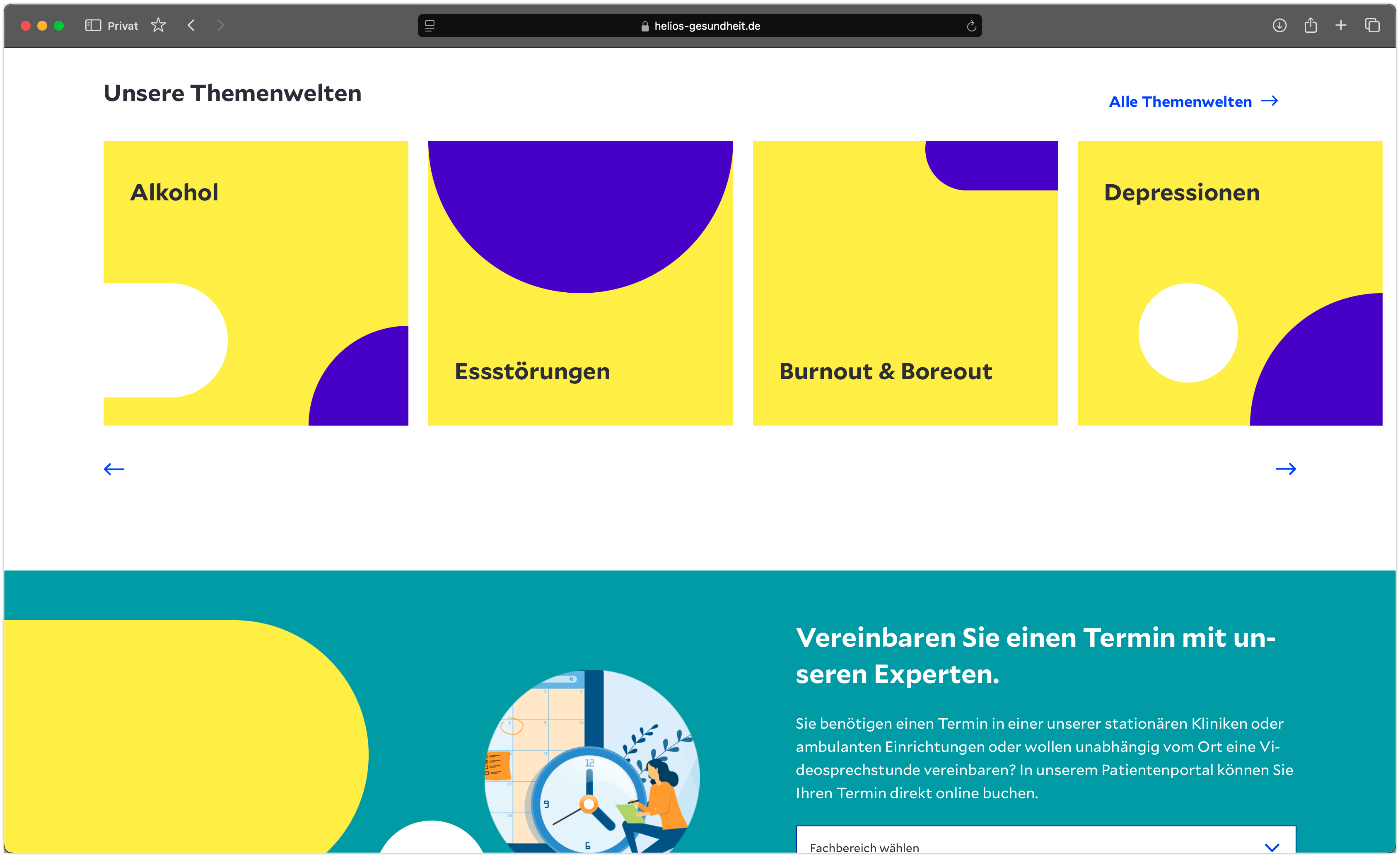 Screenshot des neuen Helios Gesundheitsportals.