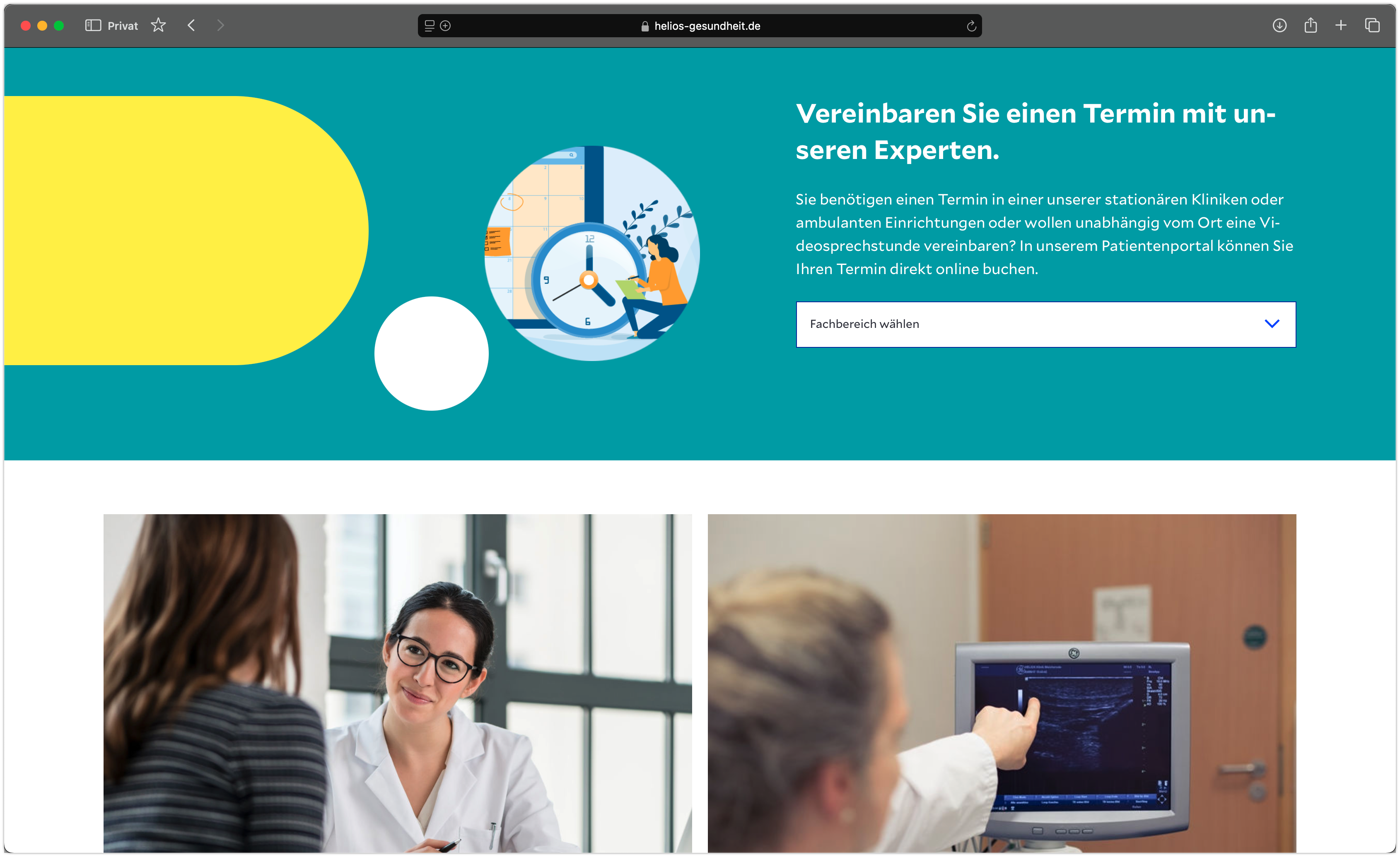 Screenshot des neuen Helios Gesundheitsportals.