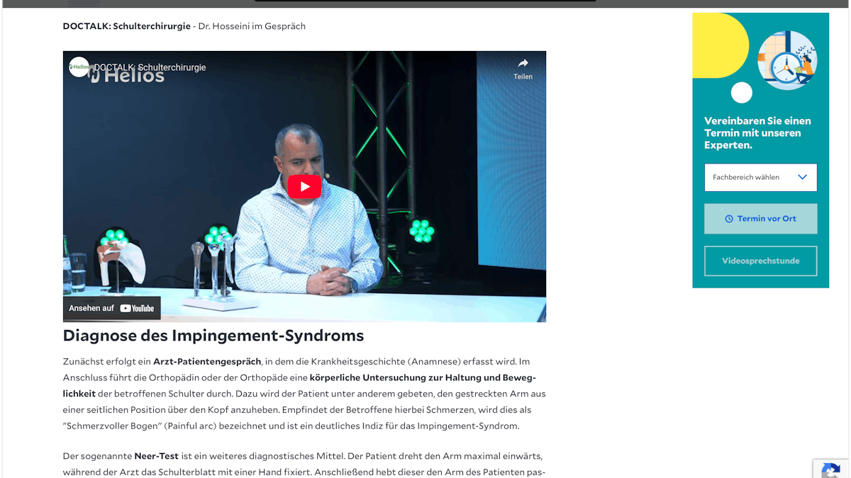 Screenshot des neuen Helios Gesundheitsportals.