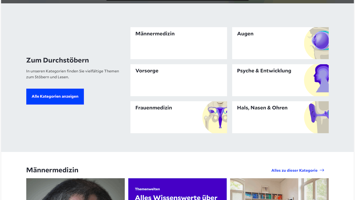 Screenshot des neuen Helios Gesundheitsportals.
