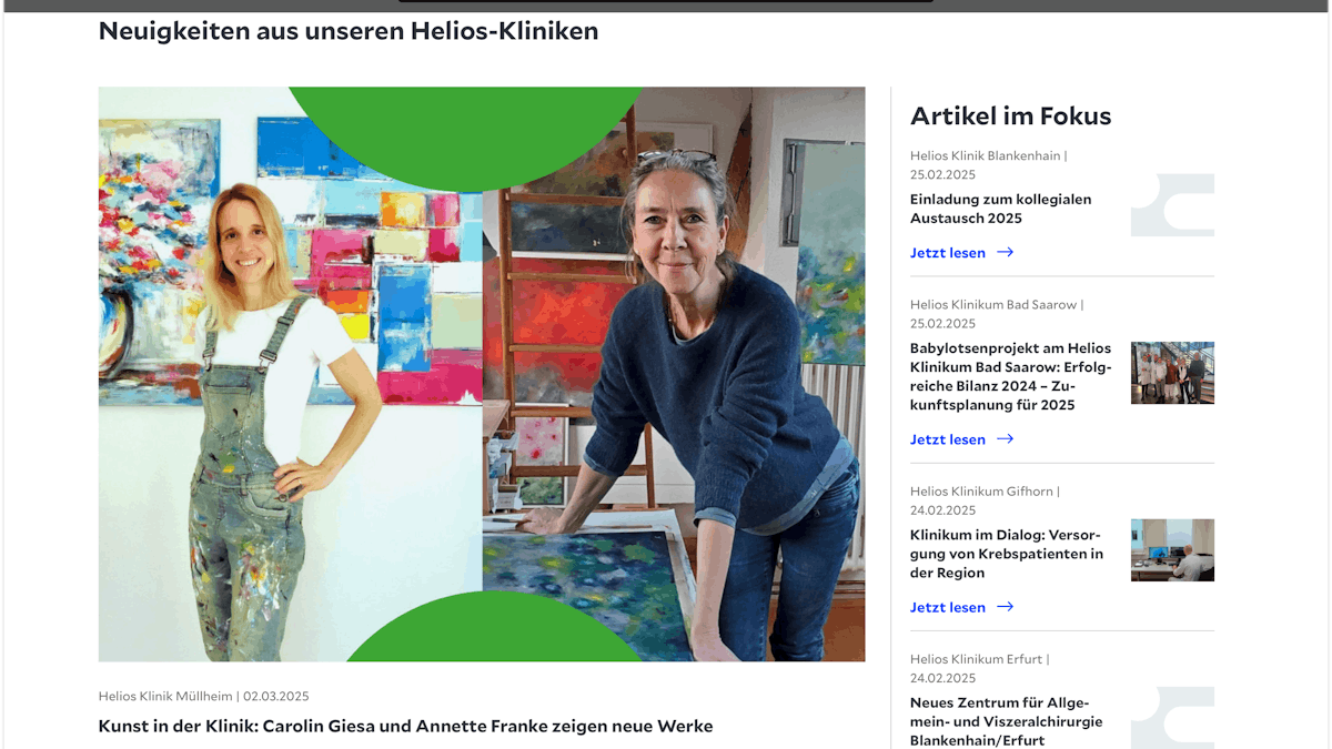 Screenshot des neuen Helios Gesundheitsportals.