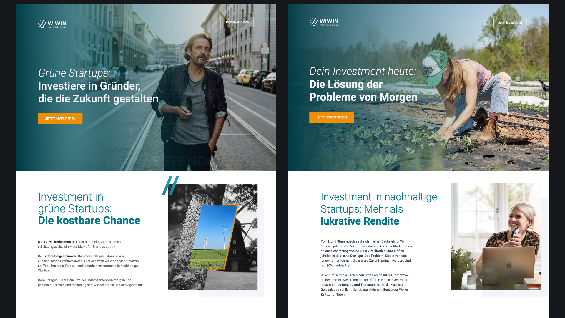 Verschiedene Hero-Motive der WIWIN Landing Pages.