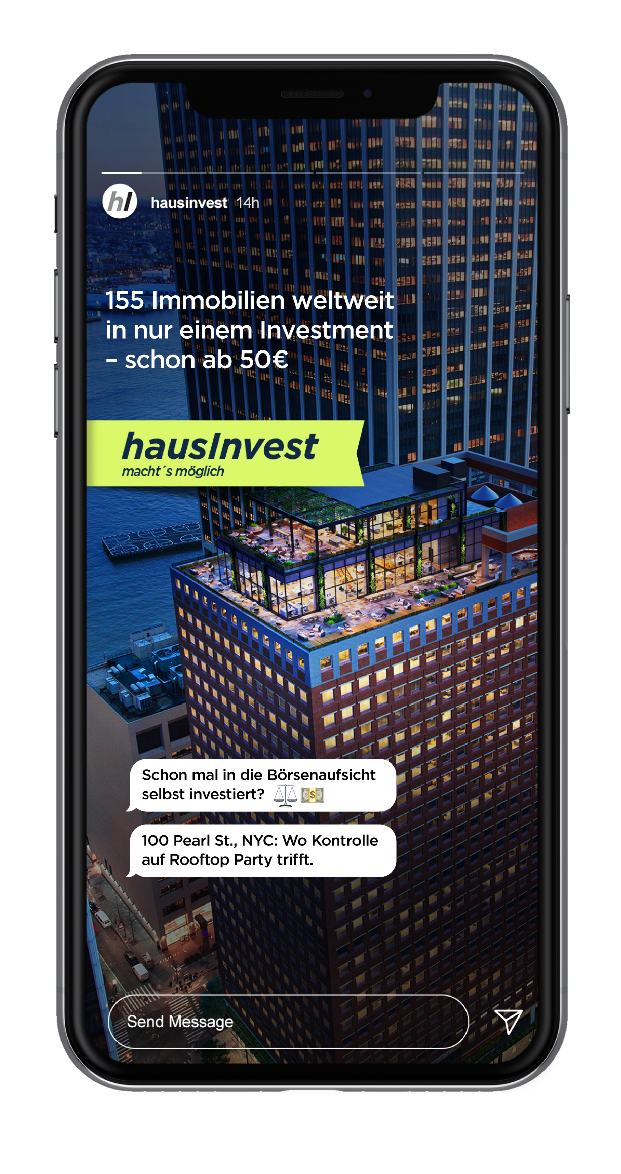 Visualisierung der hausInvest Kampagne "Aloha" für Mobile.