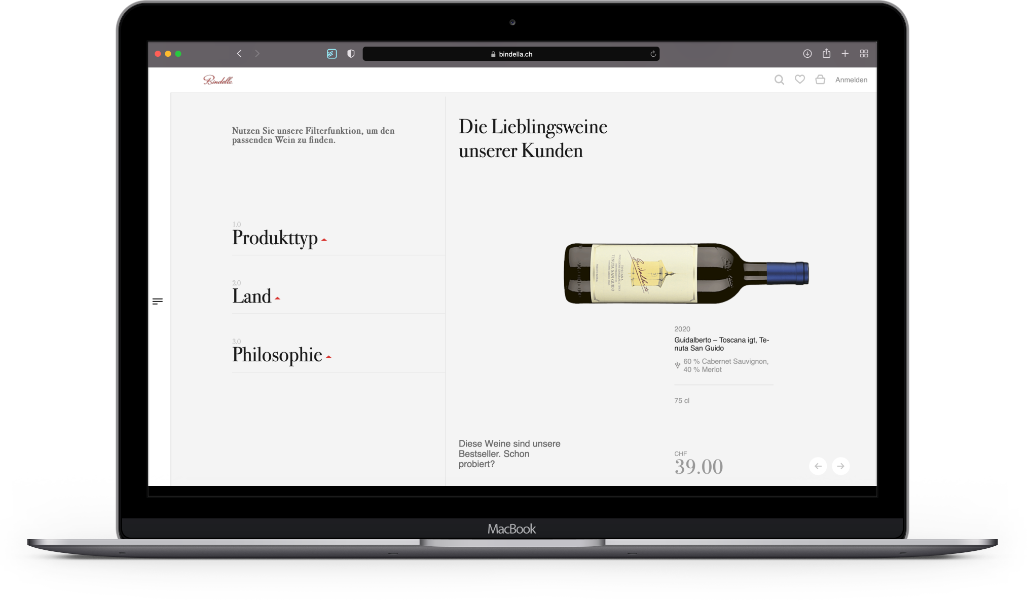 Laptop mit Visualisierung des neuen Bindella Onlineshop.