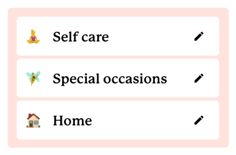 List of categories in app screengrab