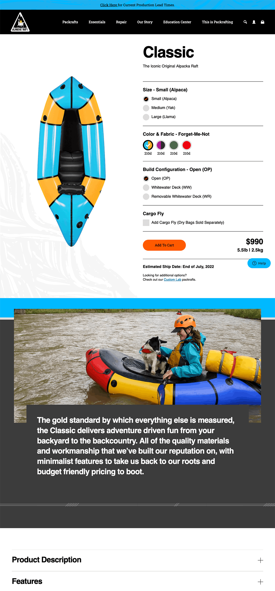 Classic raft by Alpacka Raft website screengrab