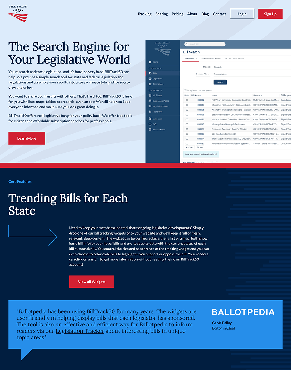 BillTrack50 SaaS Home Page