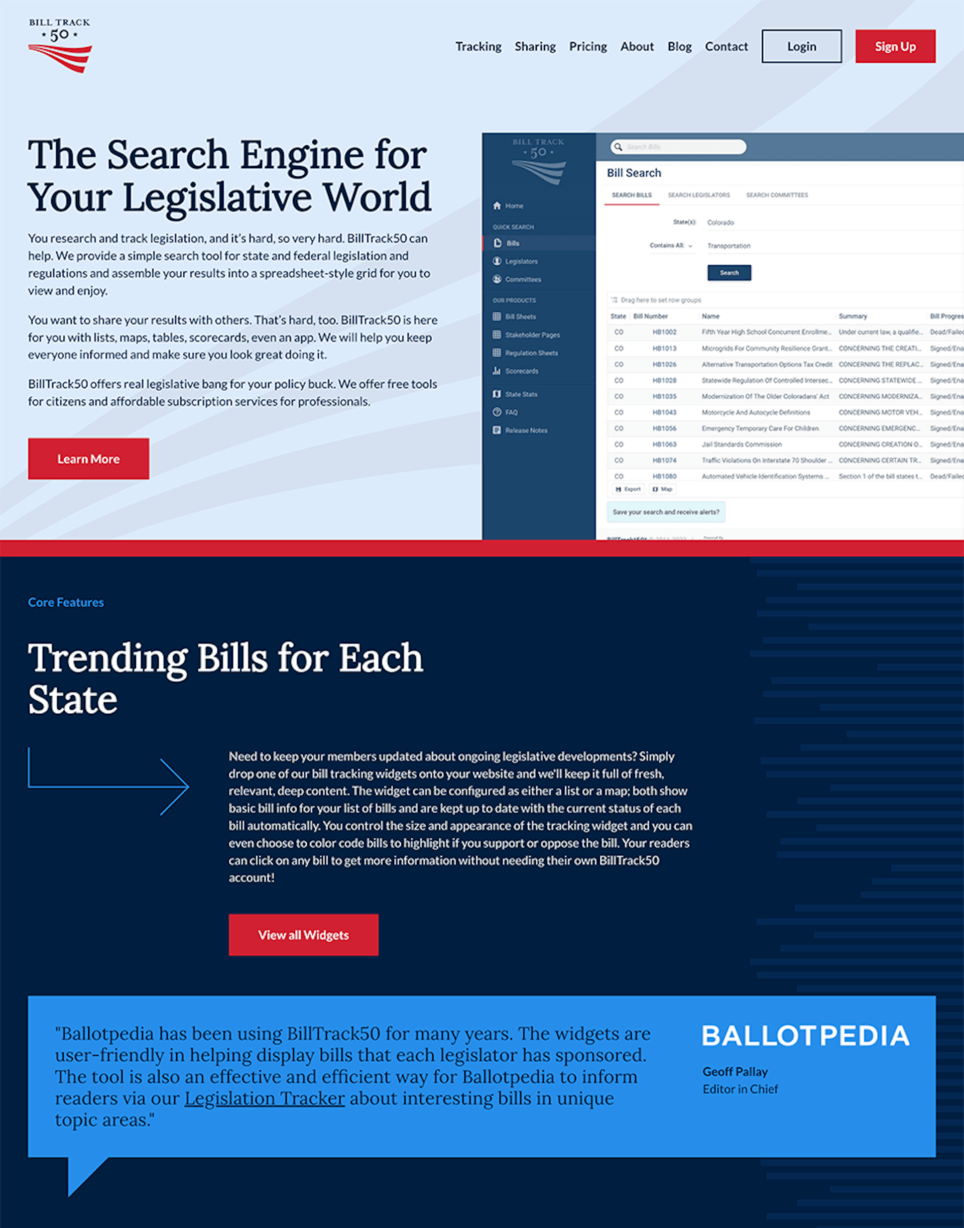 BillTrack50 SaaS Home Page