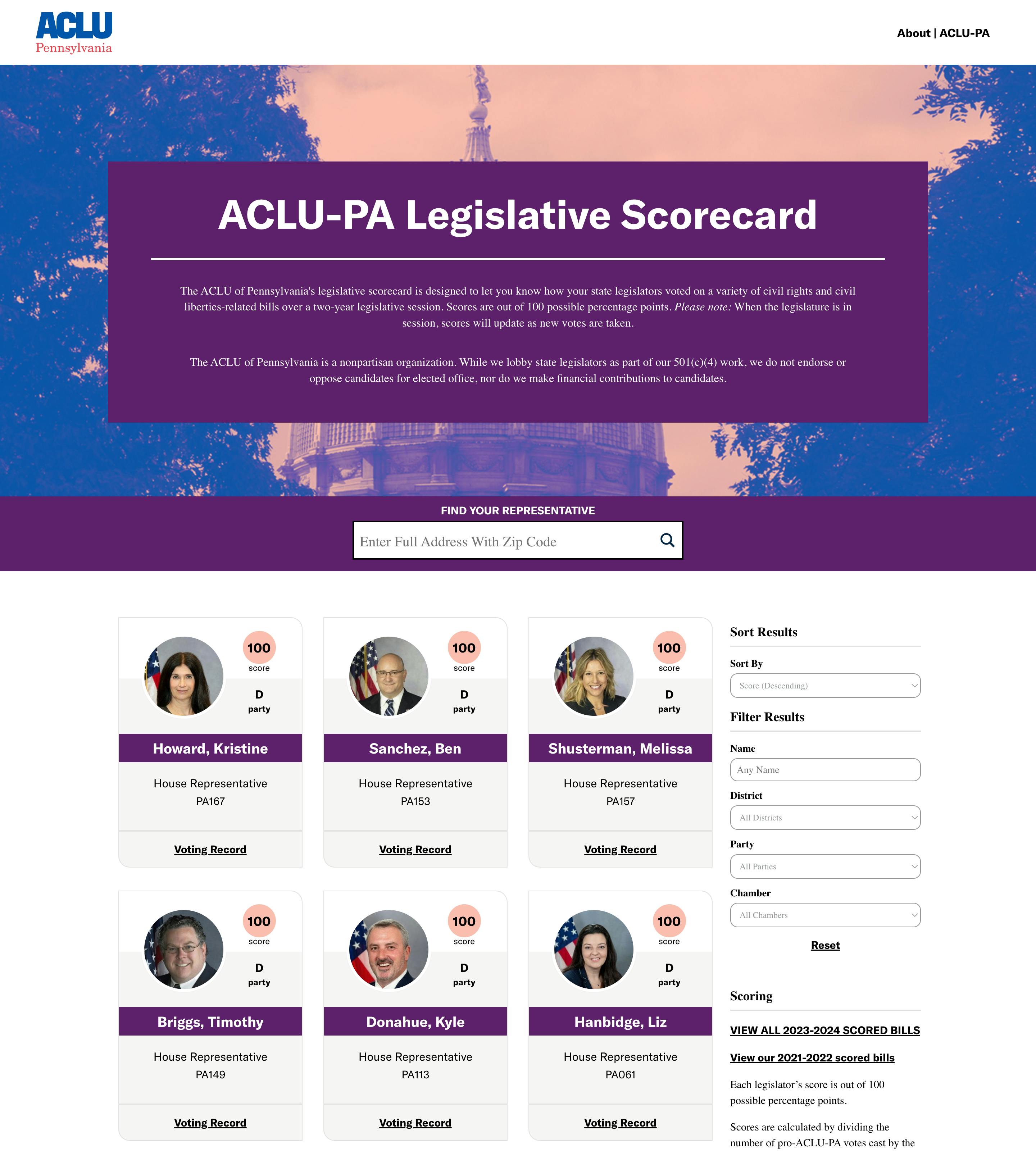 ACLU Pennsylvania Legislative Scorecard