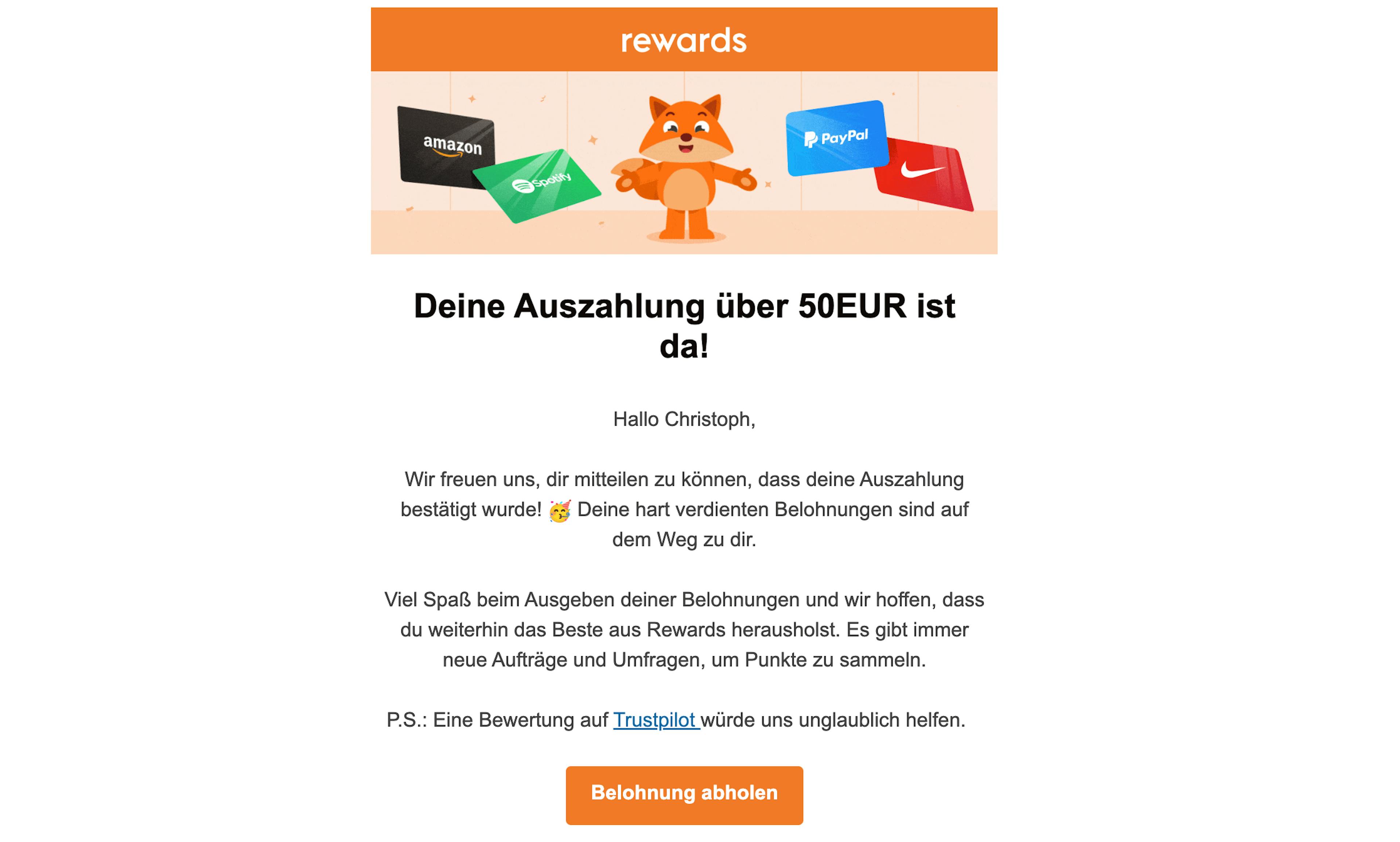 Email mit Link zum Gutschein