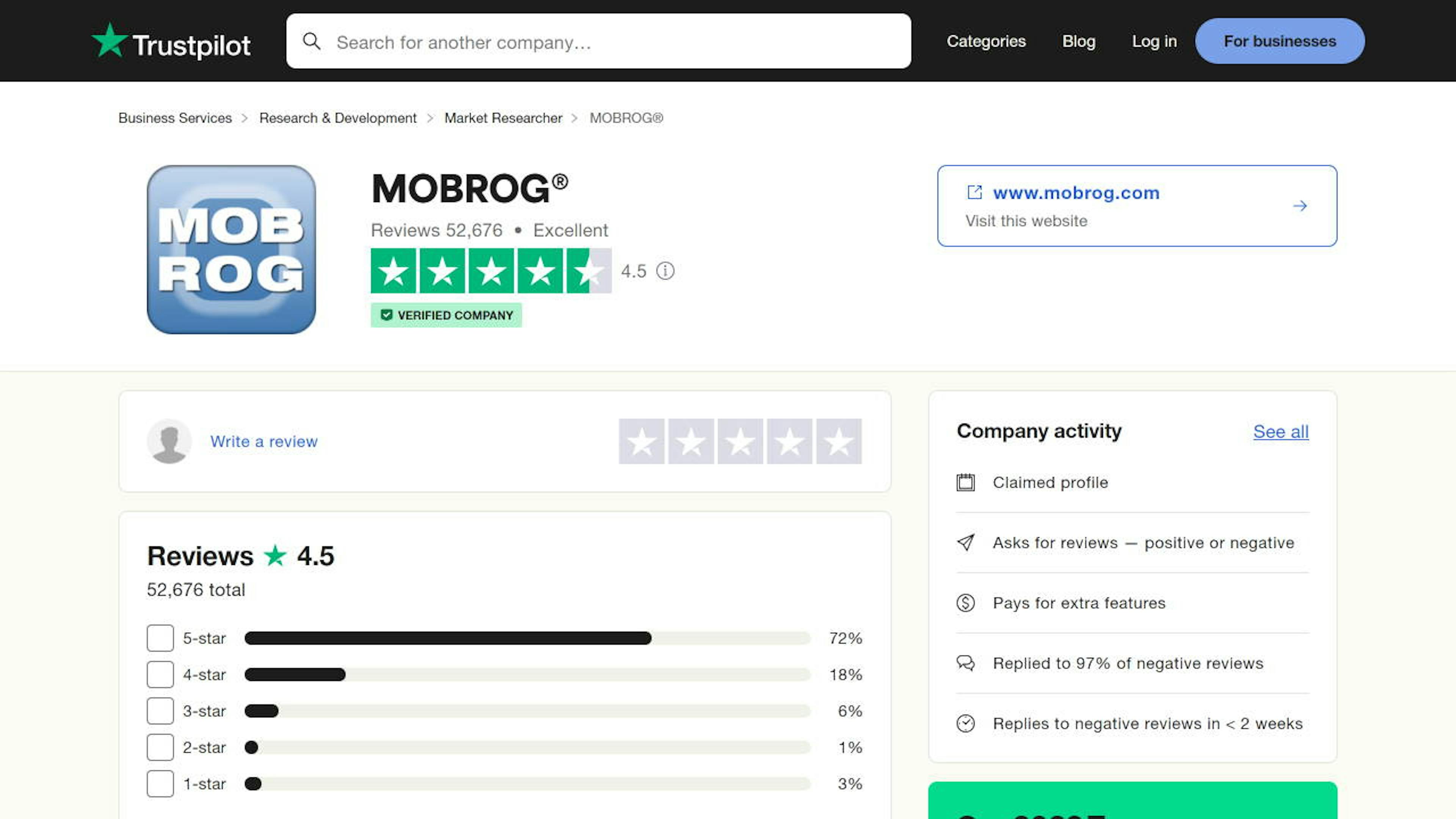 Quelle: Trustpilot (https://www.trustpilot.com/review/www.mobrog.com)