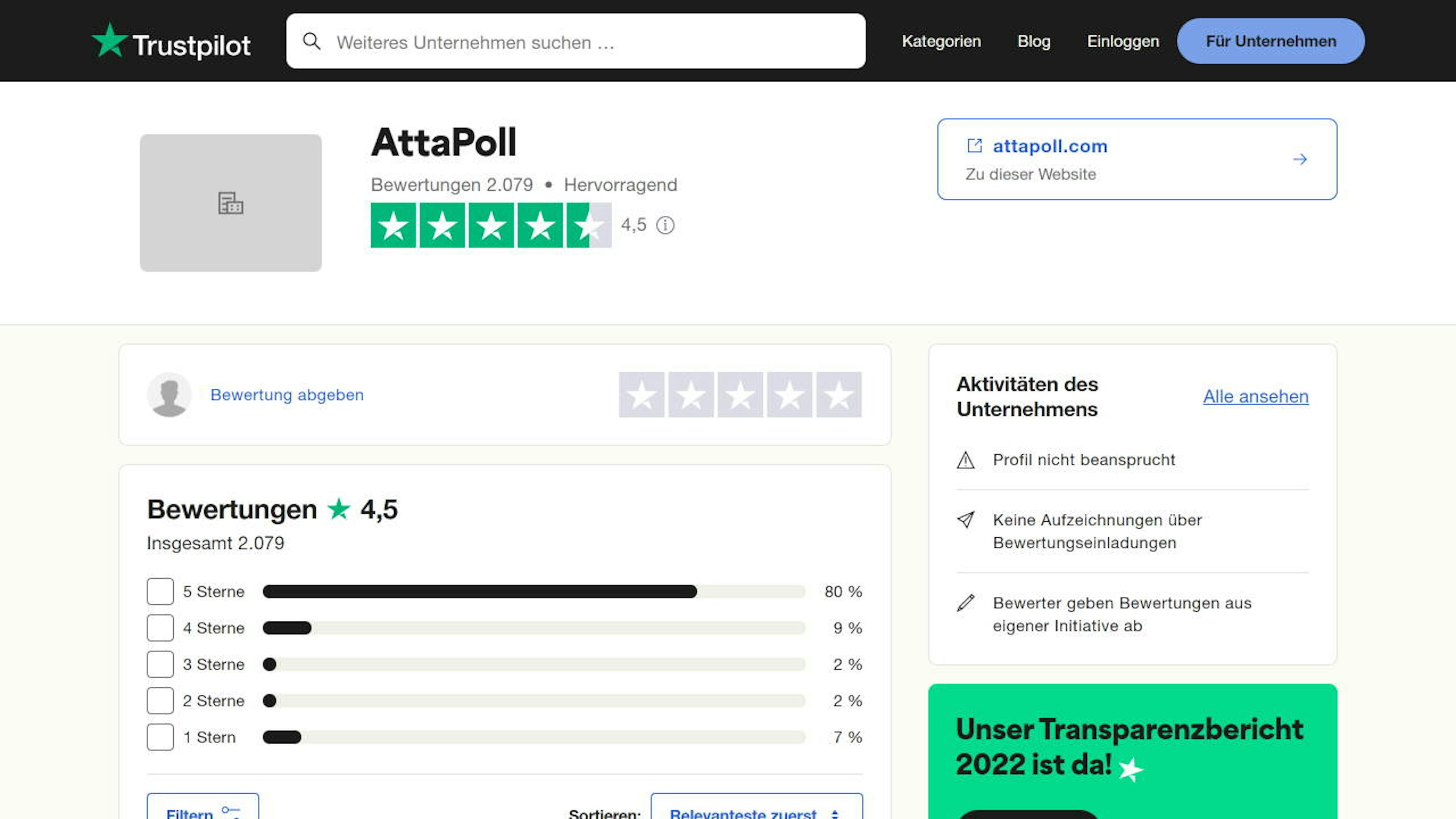 Quelle: Trustpilot (https://www.trustpilot.com/review/attapoll.com)