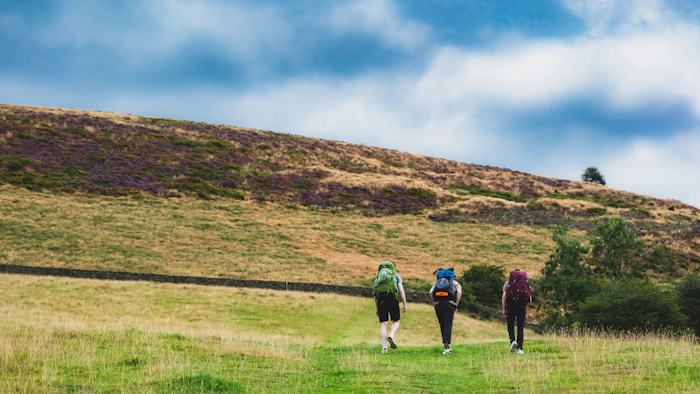 People walking through countryside