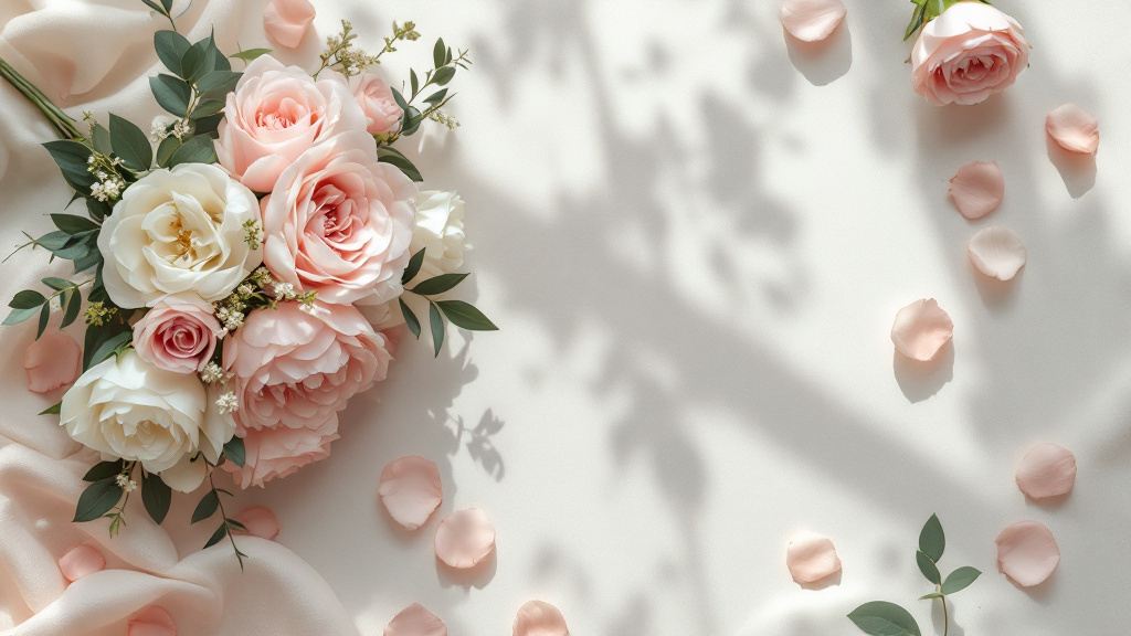 Romantischer Hochzeitstag-Strauß mit rosa Rosen, weißen Pfingstrosen und Ranunkeln auf cremefarbenem Leinentuch