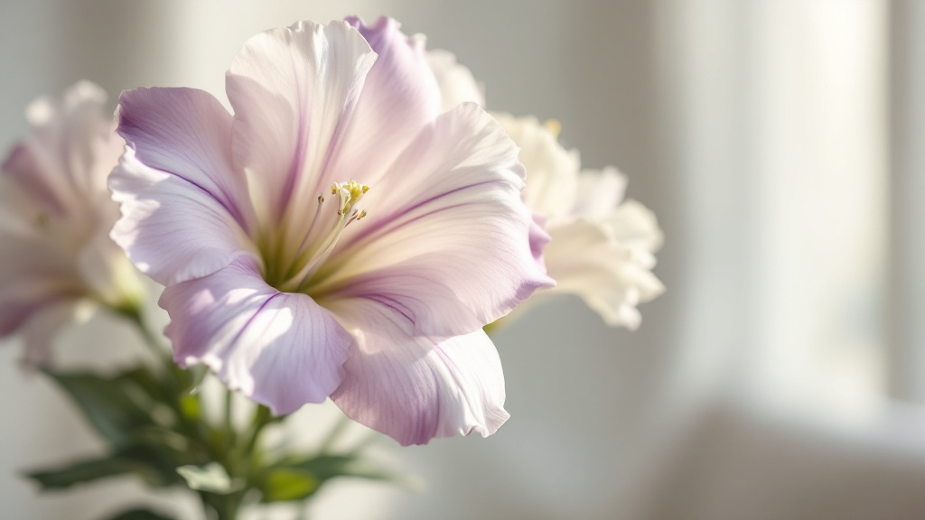 Lisianthus-Blüten in Lavendel und Cremeweiß mit zarten gefüllten Blütenblättern – Lisianthus Bedeutung und Symbolik