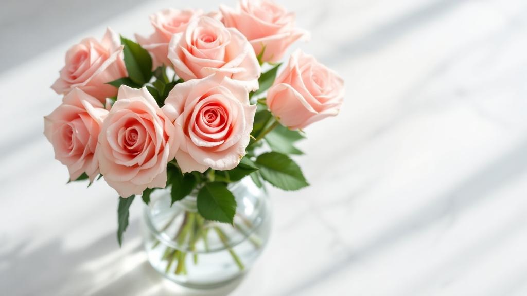 Rosa Rosen in einer Glasvase mit frischem Wasser – rosa Rosen pflegen für längere Haltbarkeit