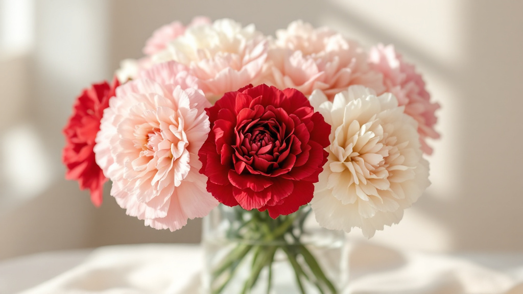 Frische Nelken in Rosa, Rot und Weiß in einer Glasvase – nelken bestellen tipps für langlebige Blumen