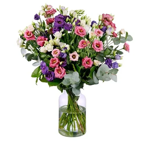 Strauß mit Eustoma-Blüten in Rosa und Weiß