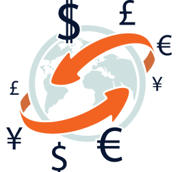 currency symbols moving around the world