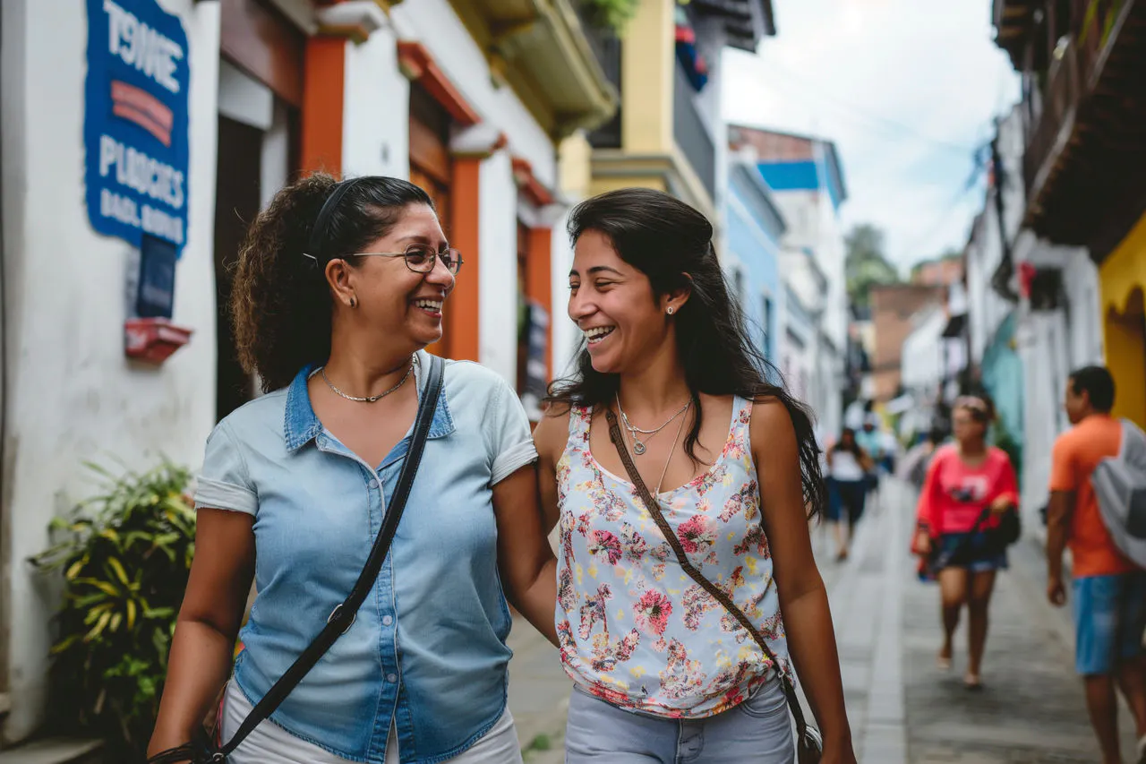 Family walking down street together