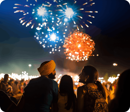 family watching fireworks