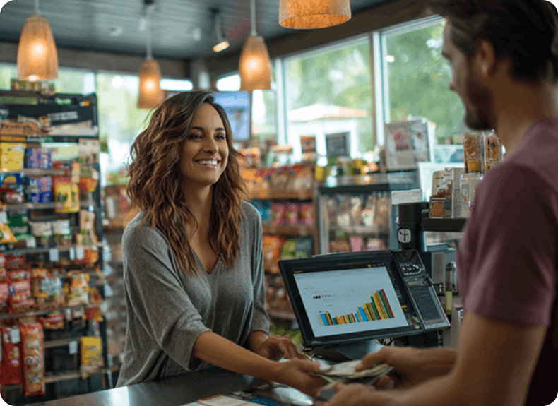 smiling customer at a Ria agent location