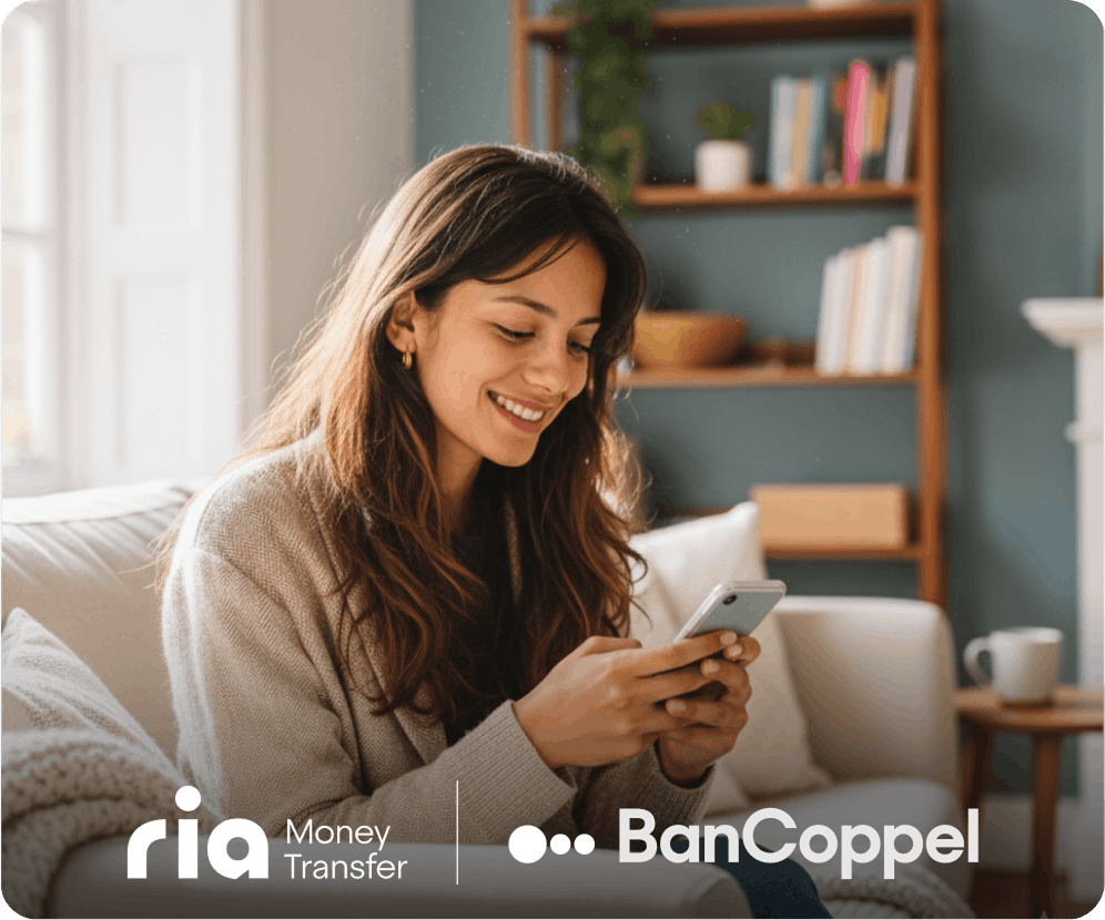 woman sending money to her family member's BanCoppel account via the Ria app