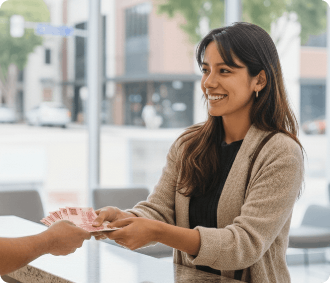 Recipient picking up cash