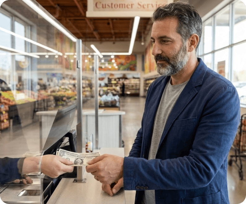 person picking up cash