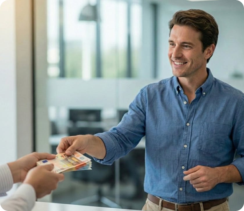 Man picking up euros