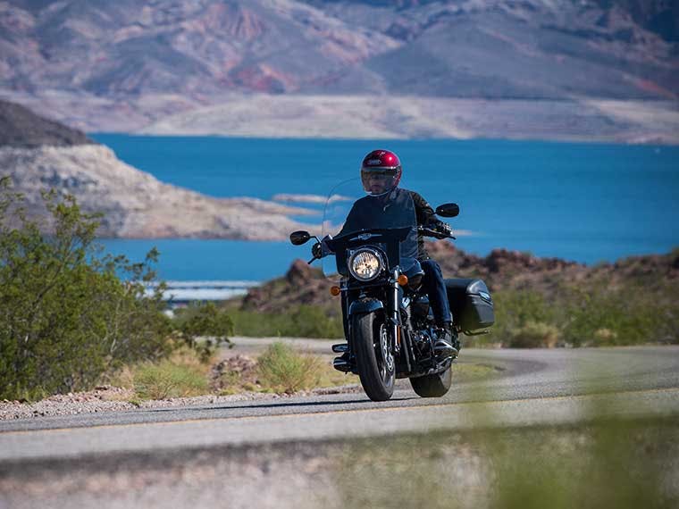 Rented Suzuki cruiser motorcycle ridden near Las Vegas, Nevada.