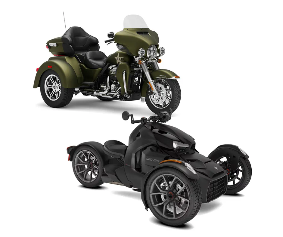 foto de uma comparação de 2 tipos de carros de três rodas chamados trikes