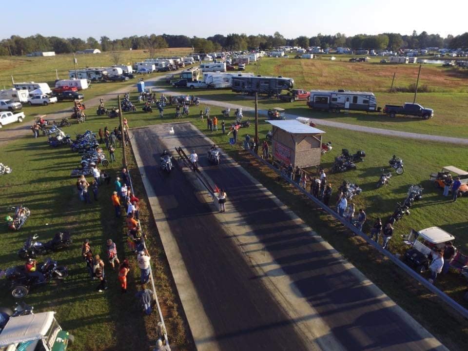 Ariel view of a drag strip at Bama Bike fest