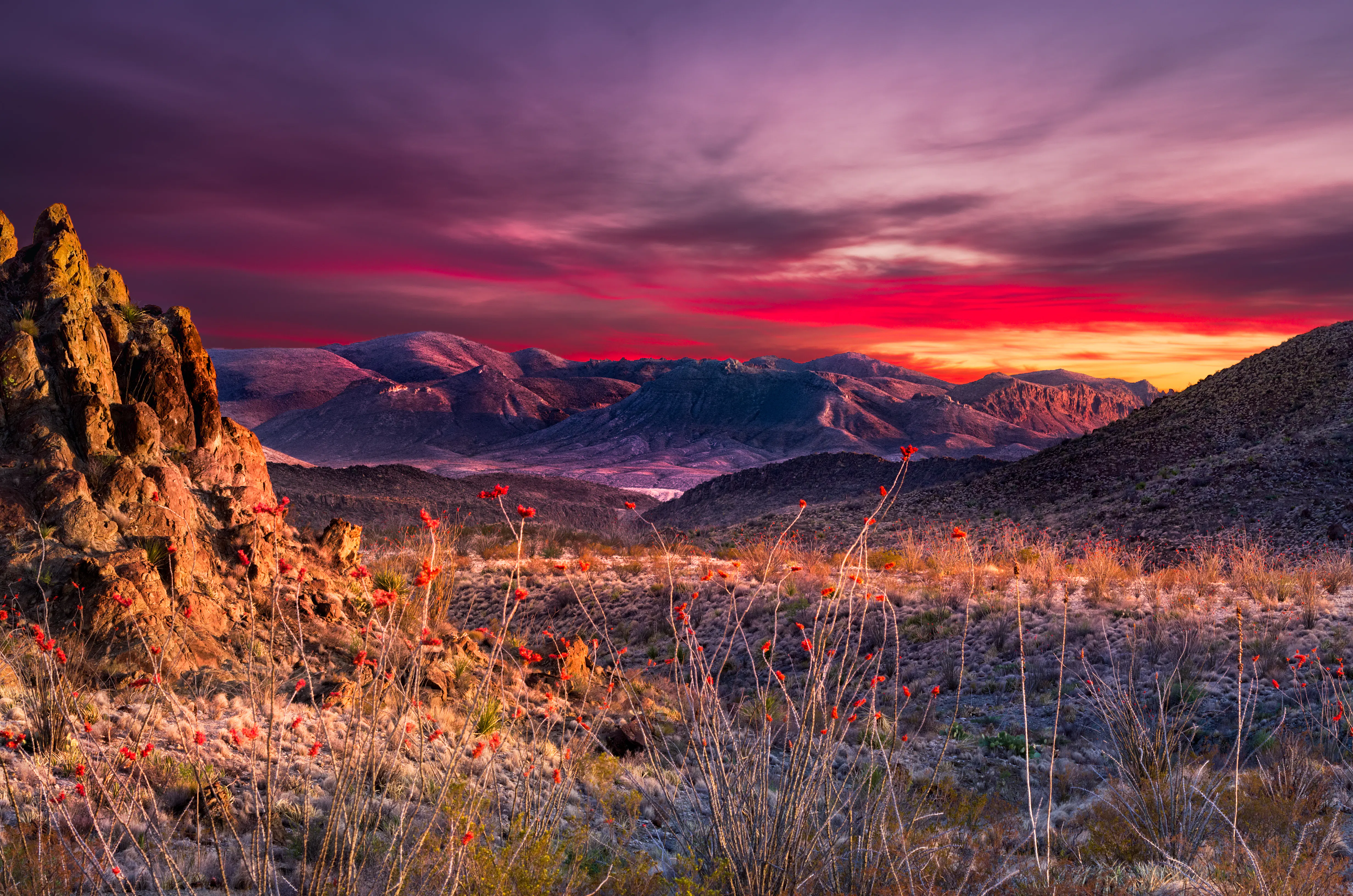 pôr do sol em Big Bend National Park, Texas, um ótimo lugar para férias de inverno
