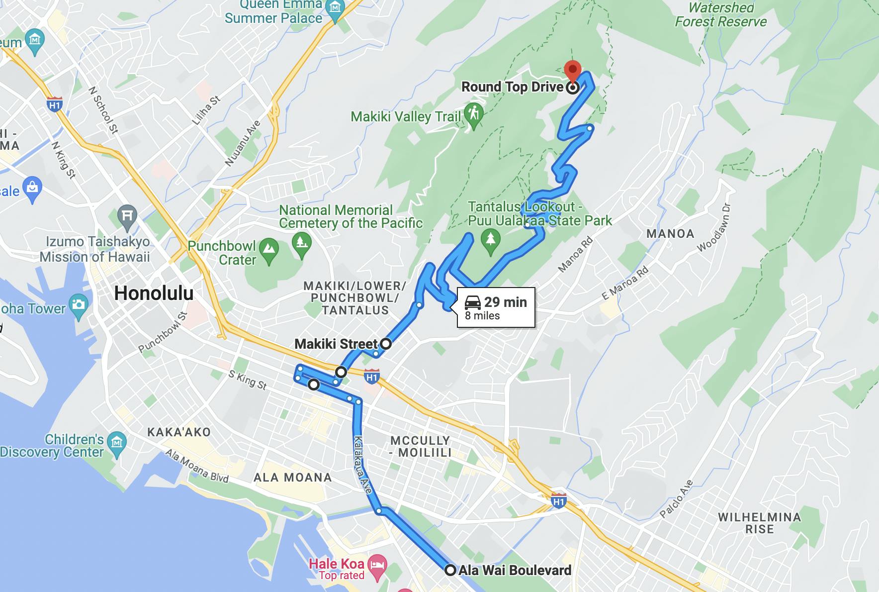 round top drive motorcycle route map in honolulu hawaii